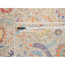 Load image into Gallery viewer, 2&#39;7&quot;x22&#39;2&quot; Tan, Hand Knotted Sickle Leaf Design Silk With Textured Wool, XL Runner Oriental Rug FWR386670