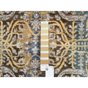2'6"x12'1" Gold Brown, Transitional Sarouk, Silk With Textured Wool Hand Knotted, Runner Oriental Rug FWR386682