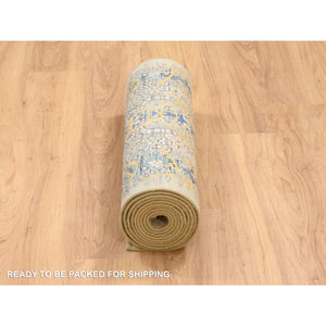 2'6"x12'1" Gold Brown, Transitional Sarouk, Silk With Textured Wool Hand Knotted, Runner Oriental Rug FWR386682