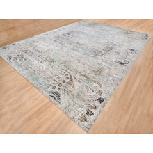 Load image into Gallery viewer, 13&#39;9&quot;x18&#39;1&quot; Gray, Silk With Textured Wool Hand Knotted, Transitional Persian Influence Erased Medallion Design, Oversized Oriental Rug FWR386688