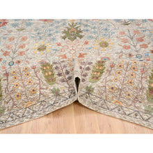 Load image into Gallery viewer, 14&#39;1&quot;x14&#39;1&quot; Beige, Silk With Textured Wool Hand Knotted, Directional Vase Design, Square Oriental Rug FWR386694