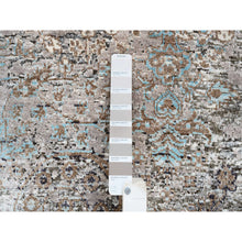 Load image into Gallery viewer, 4&#39;x10&#39; Gray, Transitional Persian Influence Erased Medallion Design, Silk With Textured Wool Hand Knotted, Wide Runner Oriental Rug FWR386706