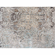 Load image into Gallery viewer, 4&#39;x10&#39; Gray, Transitional Persian Influence Erased Medallion Design, Silk With Textured Wool Hand Knotted, Wide Runner Oriental Rug FWR386706