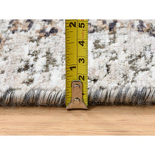 Load image into Gallery viewer, 4&#39;x10&#39; Gray, Transitional Persian Influence Erased Medallion Design, Silk With Textured Wool Hand Knotted, Wide Runner Oriental Rug FWR386706