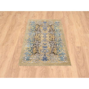 3'2"x5' Gold Brown, Transitional Sarouk, Silk With Textured Wool Hand Knotted, Oriental Rug FWR386754
