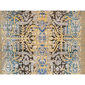 3'2"x5' Gold Brown, Transitional Sarouk, Silk With Textured Wool Hand Knotted, Oriental Rug FWR386754