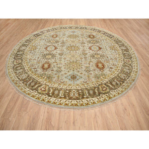 10'x10' Light Gray Karajeh Design With Tribal Medallions, Pure Wool Hand Knotted, Round Oriental Rug FWR386910