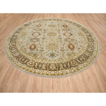 Load image into Gallery viewer, 10&#39;x10&#39; Light Gray Karajeh Design With Tribal Medallions, Pure Wool Hand Knotted, Round Oriental Rug FWR386910