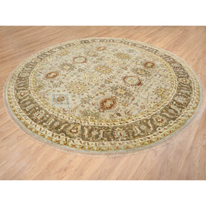 10'x10' Light Gray Karajeh Design With Tribal Medallions, Pure Wool Hand Knotted, Round Oriental Rug FWR386910