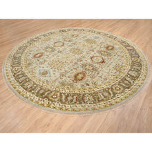 Load image into Gallery viewer, 10&#39;x10&#39; Light Gray Karajeh Design With Tribal Medallions, Pure Wool Hand Knotted, Round Oriental Rug FWR386910