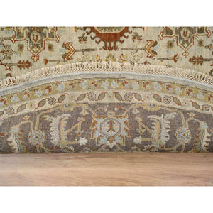 10'x10' Light Gray Karajeh Design With Tribal Medallions, Pure Wool Hand Knotted, Round Oriental Rug FWR386910