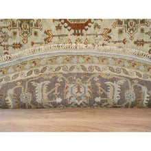 Load image into Gallery viewer, 10&#39;x10&#39; Light Gray Karajeh Design With Tribal Medallions, Pure Wool Hand Knotted, Round Oriental Rug FWR386910