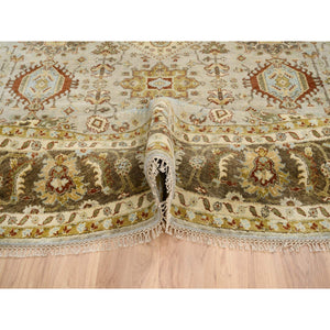 10'x10' Light Gray Karajeh Design With Tribal Medallions, Pure Wool Hand Knotted, Round Oriental Rug FWR386910