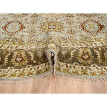 Load image into Gallery viewer, 10&#39;x10&#39; Light Gray Karajeh Design With Tribal Medallions, Pure Wool Hand Knotted, Round Oriental Rug FWR386910