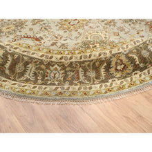 Load image into Gallery viewer, 10&#39;x10&#39; Light Gray Karajeh Design With Tribal Medallions, Pure Wool Hand Knotted, Round Oriental Rug FWR386910