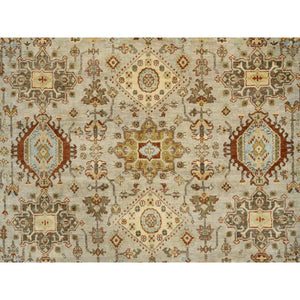 10'x10' Light Gray Karajeh Design With Tribal Medallions, Pure Wool Hand Knotted, Round Oriental Rug FWR386910