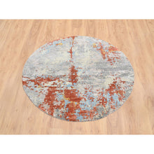 Load image into Gallery viewer, 5&#39;10&quot;x5&#39;10&quot; Cream-rust, Abstract With Fire Mosaic Design, Wool And Silk Hand Knotted, Round Persian Knot Oriental Rug FWR386922