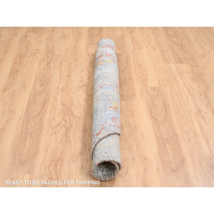 5'10"x5'10" Cream-Rust, Abstract With Fire Mosaic Design, Wool And Silk Hand Knotted, Round Persian Knot Oriental Rug FWR386922