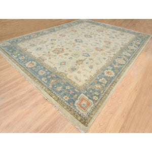 13'10"x18' Light Cream, Soft Wool Hand Knotted, Oushak With Floral Design Supple Collection Thick And Plush, Oversized Oriental Rug FWR387180