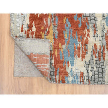 Load image into Gallery viewer, 2&#39;6&quot;x17&#39;8&quot; Cream-rust, Hand Knotted Abstract With Fire Mosaic Design, Wool And Silk, Xl Runner Persian Knot Oriental Rug FWR387234