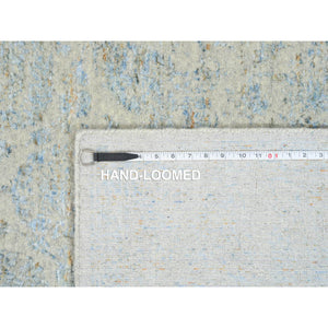 6'2"x9' Gray With Touches Of Blue, Wool And Plant Based Silk Jacquard Hand Loomed, Tabriz Design, Oriental Rug FWR387294