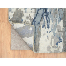 Load image into Gallery viewer, 4&#39;2&quot;x11&#39;9&quot; Blue, Modern Abstract Design Hi-low Pile, Wool and Silk Hand Knotted, Wide Runner Oriental Rug FWR387306