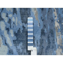 Load image into Gallery viewer, 4&#39;2&quot;x11&#39;9&quot; Blue, Modern Abstract Design Hi-low Pile, Wool and Silk Hand Knotted, Wide Runner Oriental Rug FWR387306