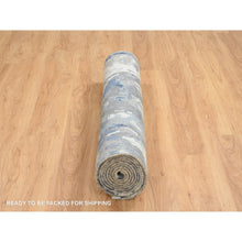Load image into Gallery viewer, 4&#39;2&quot;x11&#39;9&quot; Blue, Modern Abstract Design Hi-low Pile, Wool and Silk Hand Knotted, Wide Runner Oriental Rug FWR387306