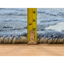 Load image into Gallery viewer, 4&#39;2&quot;x11&#39;9&quot; Blue, Modern Abstract Design Hi-low Pile, Wool and Silk Hand Knotted, Wide Runner Oriental Rug FWR387306