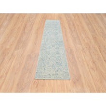Load image into Gallery viewer, 2&#39;7&quot;x12&#39; Gray With Touches Of Blue, Tabriz Design, Wool And Plant Based Silk Jacquard Hand Loomed, Runner Oriental Rug FWR387312