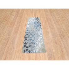 Load image into Gallery viewer, 2&#39;6&quot;x8&#39; Gray And Blue, The Honeycomb Award Winning Design, Wool And Silk Hand Knotted, Runner Oriental Rug FWR387324