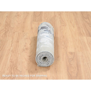 2'6"x8' Gray And Blue, The Honeycomb Award Winning Design, Wool And Silk Hand Knotted, Runner Oriental Rug FWR387324