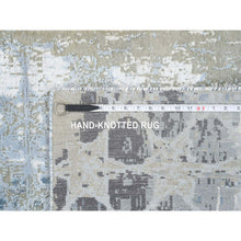 Load image into Gallery viewer, 2&#39;6&quot;x8&#39; Gray And Blue, The Honeycomb Award Winning Design, Wool And Silk Hand Knotted, Runner Oriental Rug FWR387324