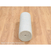 Load image into Gallery viewer, 2&#39;6&quot;x12&#39; Gray With Touches Of Blue, Wool And Plant Based Silk Jacquard Hand Loomed, Tabriz Design, Runner Oriental Rug FWR387330