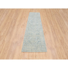 Load image into Gallery viewer, 2&#39;8&quot;x10&#39; Gray With Touches Of Blue, Tabriz Design, Wool And Plant Based Silk Jacquard Hand Loomed, Runner Oriental Rug FWR387336