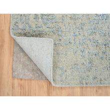 Load image into Gallery viewer, 2&#39;8&quot;x10&#39; Gray With Touches Of Blue, Tabriz Design, Wool And Plant Based Silk Jacquard Hand Loomed, Runner Oriental Rug FWR387336