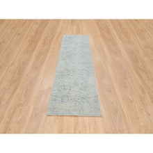 Load image into Gallery viewer, 2&#39;6&quot;x8&#39; Gray With Touches Of Blue, Jacquard Hand Loomed, Tabriz Design Wool And Plant Based Silk, Runner Oriental Rug FWR387348