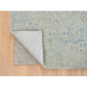 2'6"x8' Gray With Touches Of Blue, Jacquard Hand Loomed, Tabriz Design Wool And Plant Based Silk, Runner Oriental Rug FWR387348
