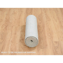 Load image into Gallery viewer, 2&#39;6&quot;x8&#39; Gray With Touches Of Blue, Jacquard Hand Loomed, Tabriz Design Wool And Plant Based Silk, Runner Oriental Rug FWR387348