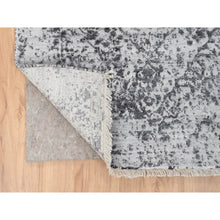 Load image into Gallery viewer, 2&#39;7&quot;x18&#39;1&quot; Silver Gray, Hand Knotted Erased Persian Design, Wool and Pure Silk, Runner Oriental Rug FWR387354