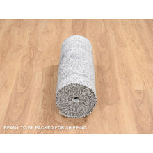 Load image into Gallery viewer, 2&#39;7&quot;x18&#39;1&quot; Silver Gray, Hand Knotted Erased Persian Design, Wool and Pure Silk, Runner Oriental Rug FWR387354