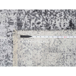 2'7"x18'1" Silver Gray, Hand Knotted Erased Persian Design, Wool and Pure Silk, Runner Oriental Rug FWR387354
