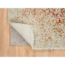 Load image into Gallery viewer, 4&#39;2&quot;x6&#39; Ivory and Red, Hand Knotted Persian Erased Medallion Design, Wool and Pure Silk, Oriental Rug FWR387366