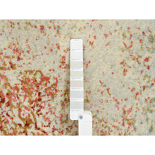 Load image into Gallery viewer, 4&#39;2&quot;x6&#39; Ivory And Red, Hand Knotted Persian Erased Medallion Design, Wool And Pure Silk, Oriental Rug FWR387366