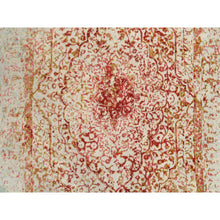 Load image into Gallery viewer, 4&#39;2&quot;x6&#39; Ivory and Red, Hand Knotted Persian Erased Medallion Design, Wool and Pure Silk, Oriental Rug FWR387366