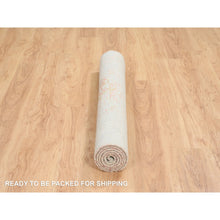 Load image into Gallery viewer, 4&#39;2&quot;x6&#39; Ivory and Red, Hand Knotted Persian Erased Medallion Design, Wool and Pure Silk, Oriental Rug FWR387366
