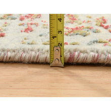 Load image into Gallery viewer, 4&#39;2&quot;x6&#39; Ivory and Red, Hand Knotted Persian Erased Medallion Design, Wool and Pure Silk, Oriental Rug FWR387366