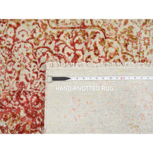 Load image into Gallery viewer, 4&#39;2&quot;x6&#39; Ivory And Red, Hand Knotted Persian Erased Medallion Design, Wool And Pure Silk, Oriental Rug FWR387366