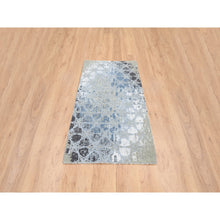 Load image into Gallery viewer, 2&#39;8&quot;x5&#39;10&quot; Gray And Blue, Wool And Silk Hand Knotted, The Honeycomb Award Winning Design, Oriental Rug FWR387372