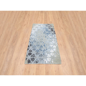 2'8"x5'10" Gray And Blue, Wool And Silk Hand Knotted, The Honeycomb Award Winning Design, Oriental Rug FWR387372